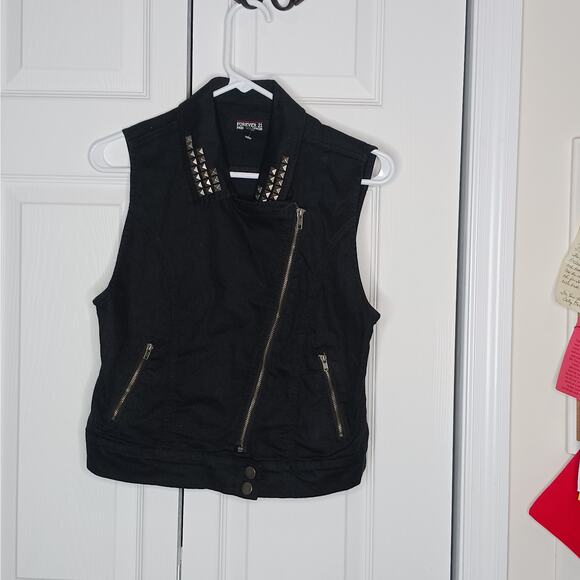Forever 21 Wednesday Addams Black Denim Zip Up Vest NWOT - Picture 2 of 9